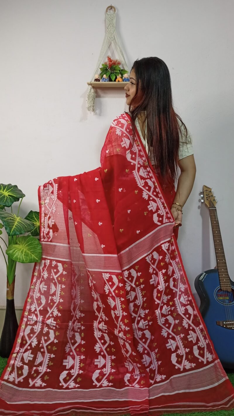 Mahuya Saree Tranding Red Allover Jamdani Saree - Image 4