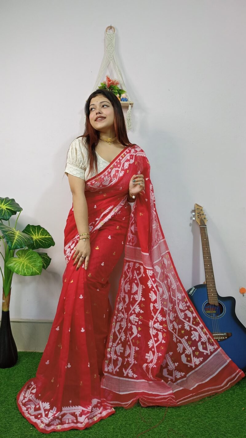 Mahuya Saree Tranding Red Allover Jamdani Saree - Image 2
