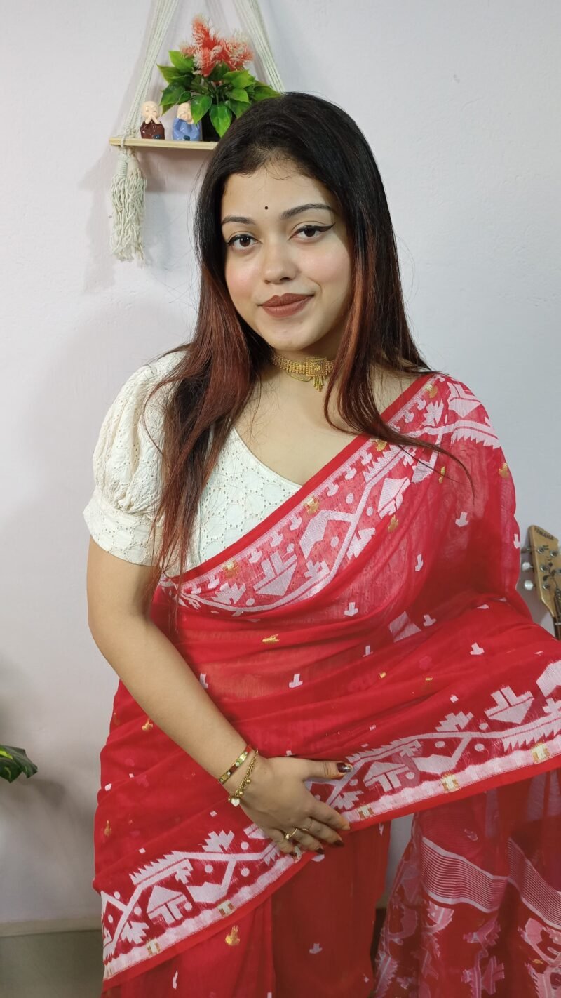 Mahuya Saree Tranding Red Allover Jamdani Saree - Image 3