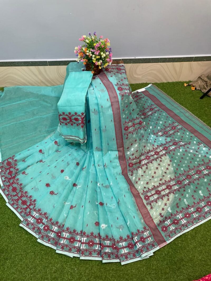 Nilanjona Soft Turquoise Jamdani Saree