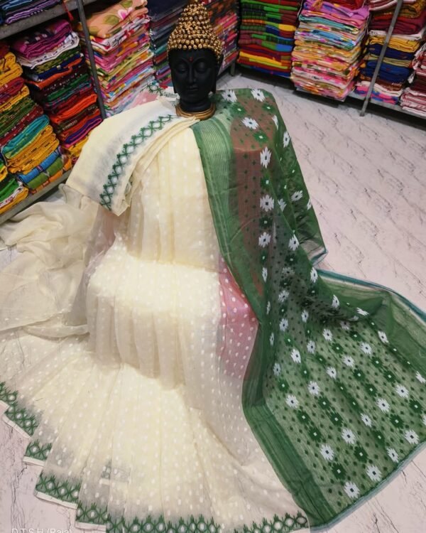 Rupnila Soft Bottol Green Jamdani Saree