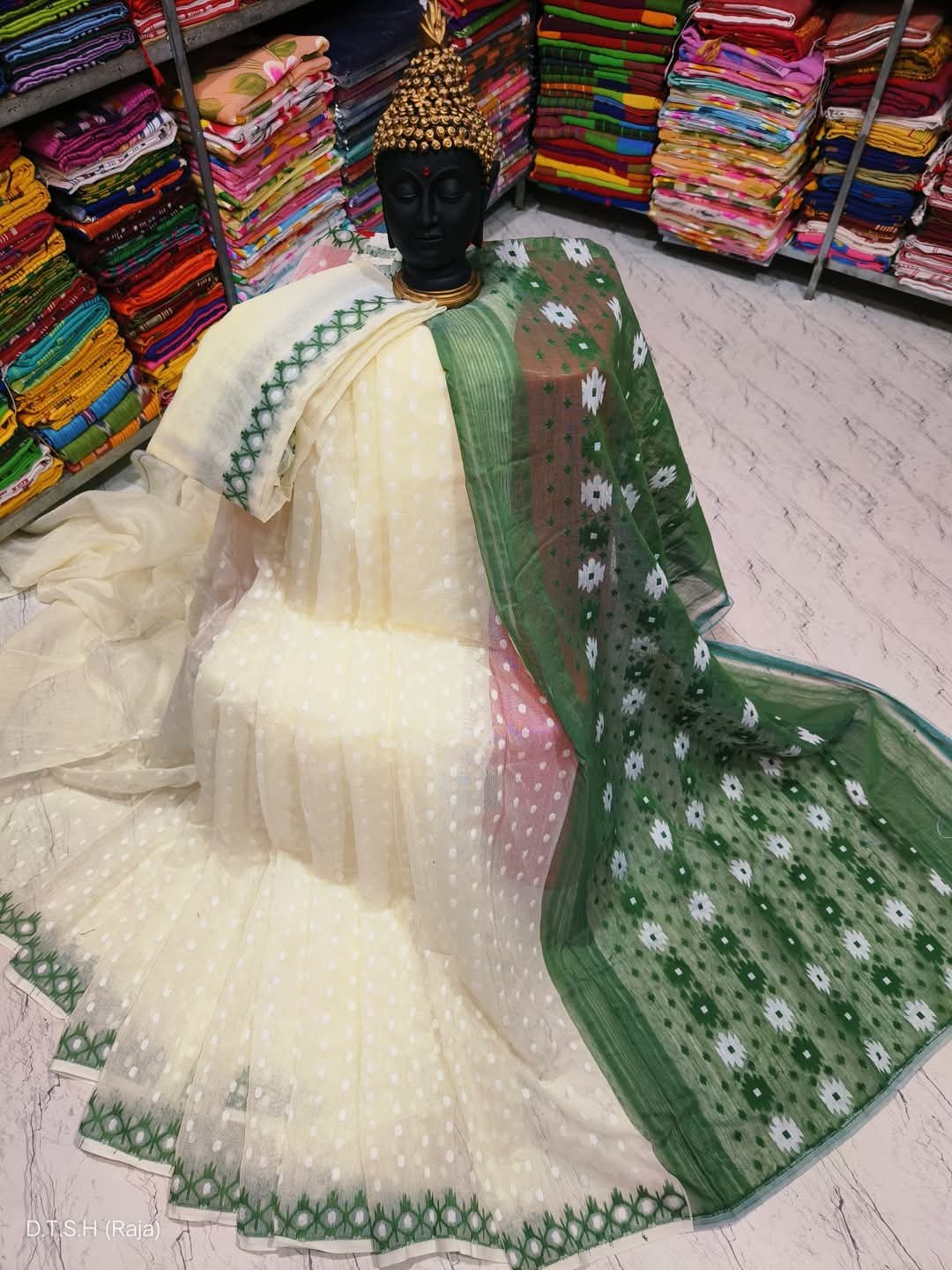 Rupnila Soft Bottol Green Jamdani Saree