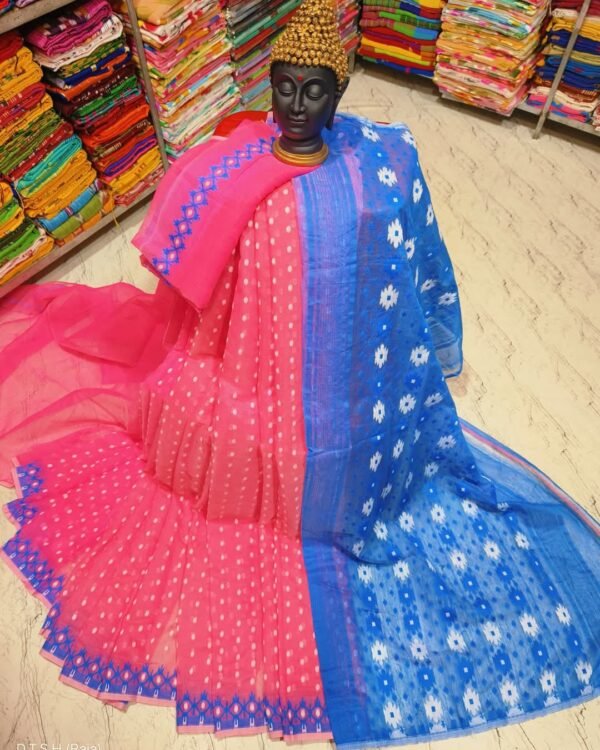 Rupnila Soft Pink Blue Jamdani Saree