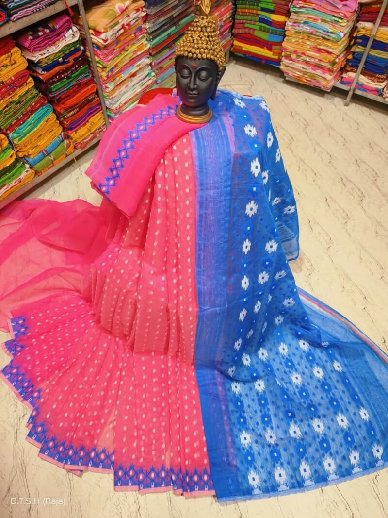Rupnila Soft Pink Blue Jamdani Saree