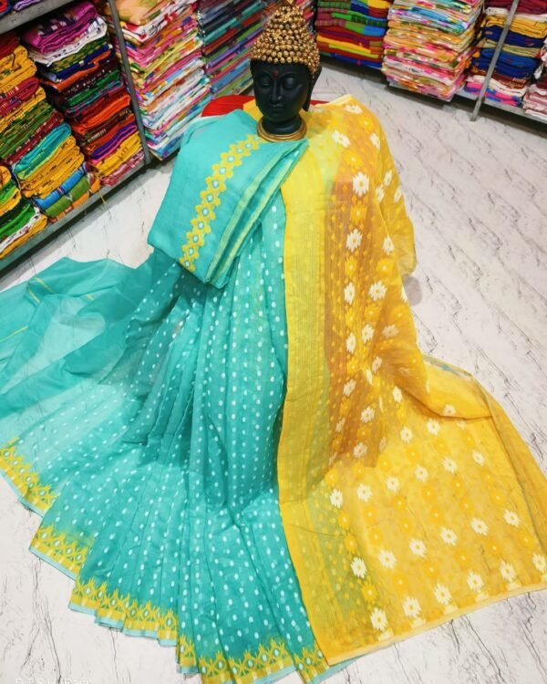 Rupnila Soft Firoja Yellow Jamdani Saree