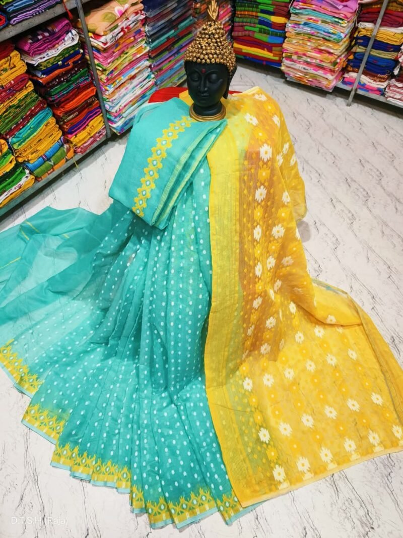 Rupnila Soft Firoja Yellow Jamdani Saree