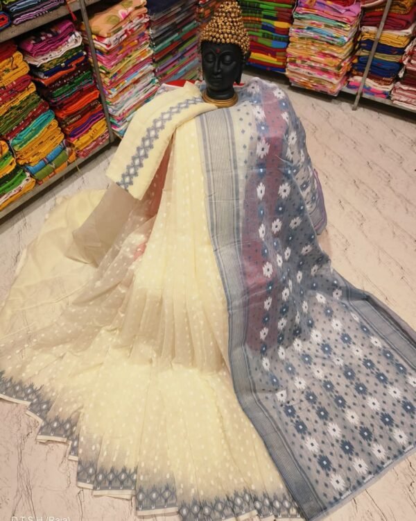 Rupnila Soft Cream Grey Jamdani Saree