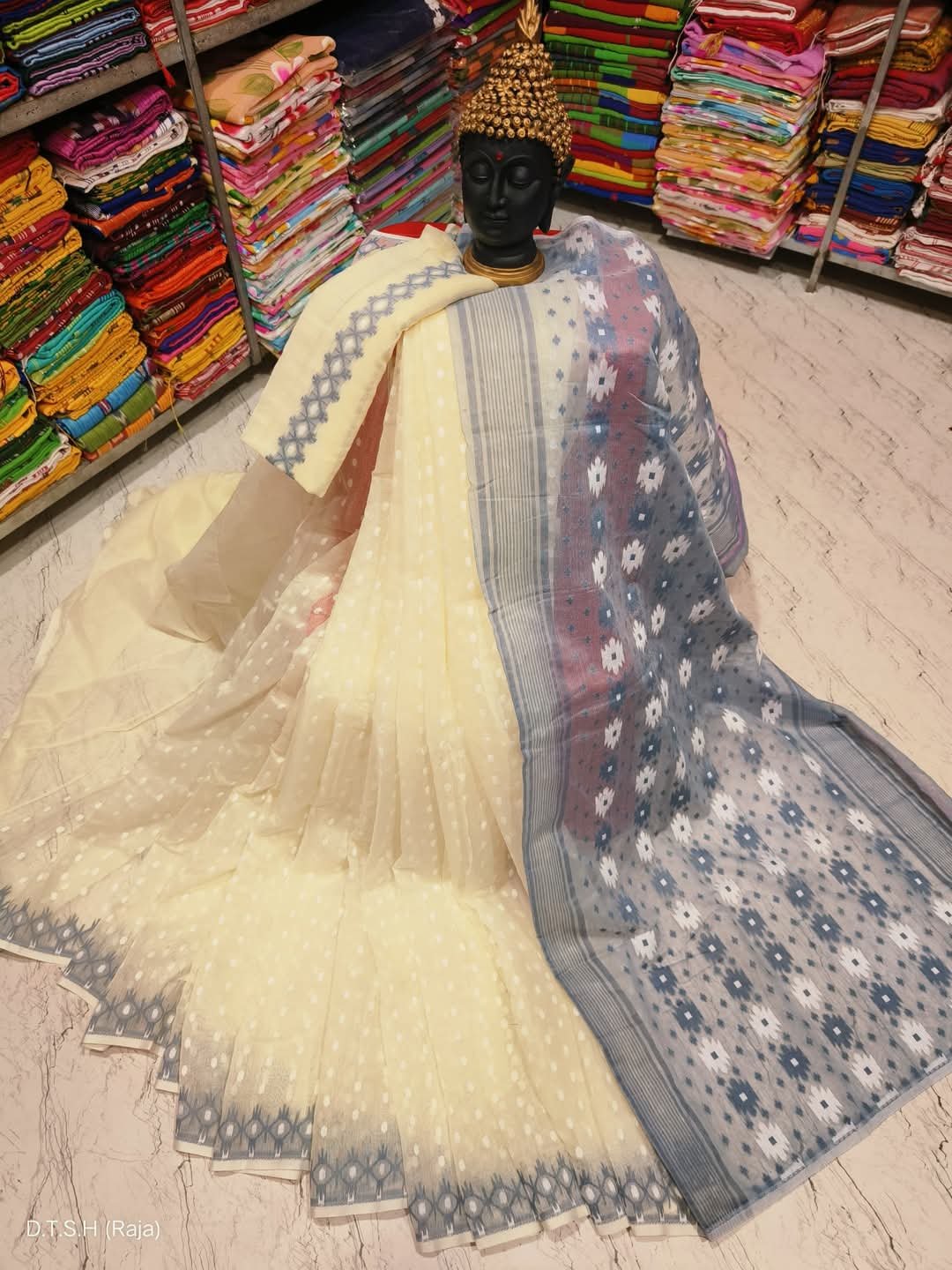 Rupnila Soft Cream Grey Jamdani Saree