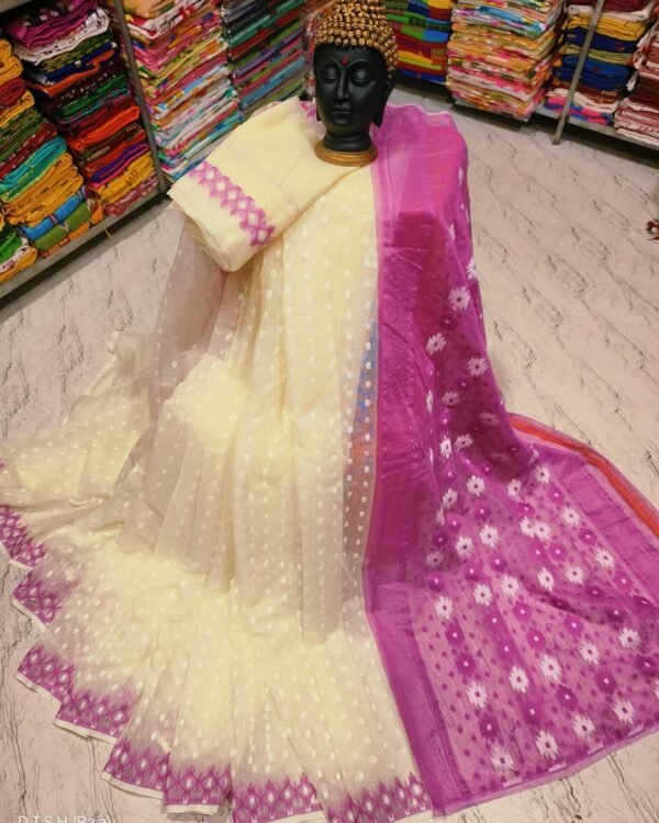 Rupnila Soft Cream Majenda Jamdani Saree