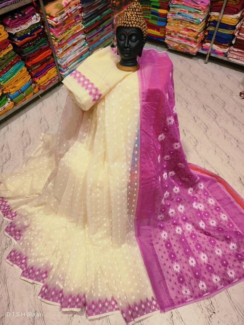 Rupnila Soft Cream Majenda Jamdani Saree