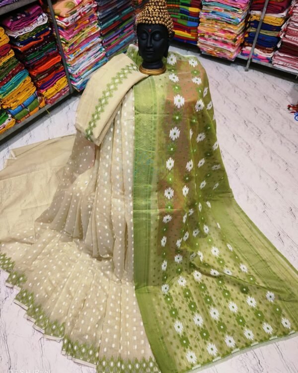 Rupnila Soft Cream Pasta Jamdani Saree
