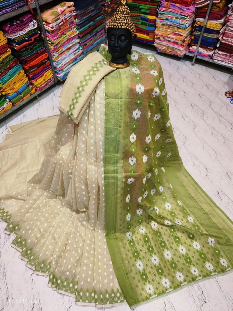 Rupnila Soft Cream Pasta Jamdani Saree