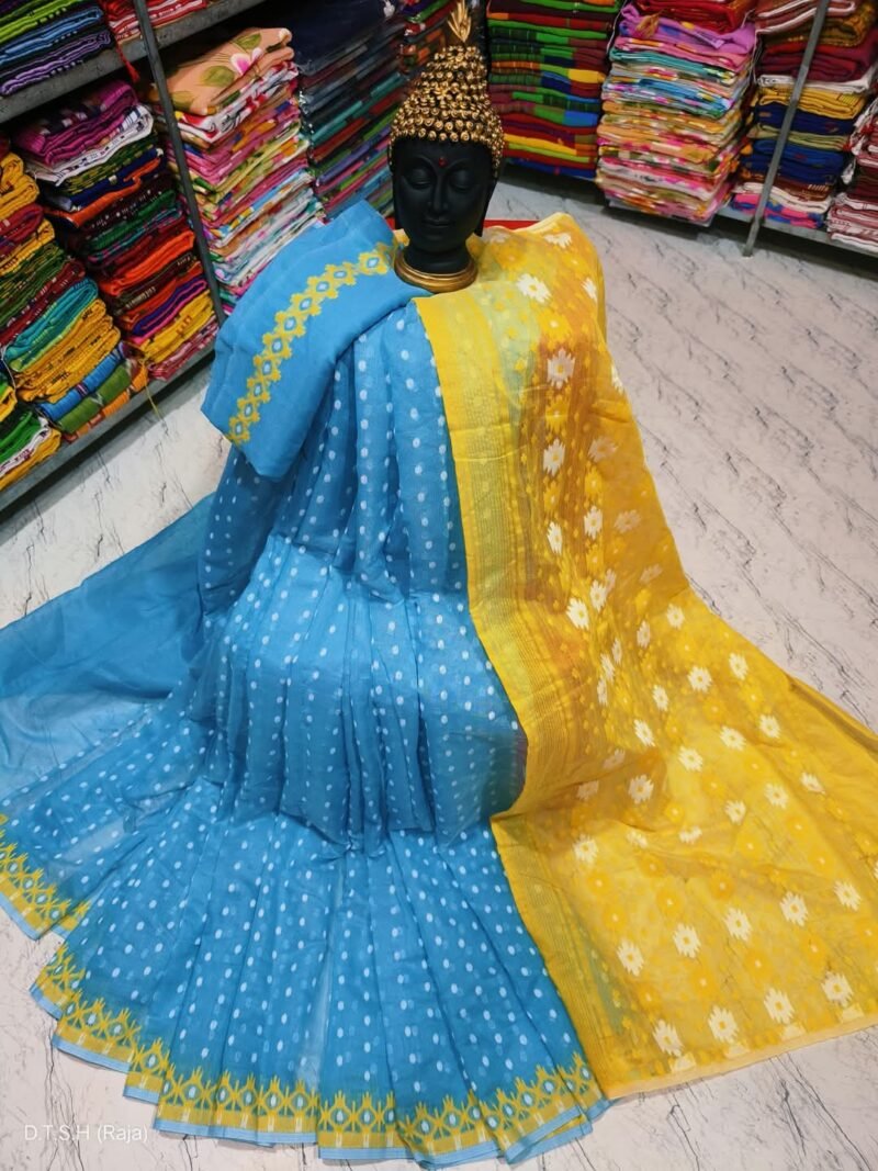 Rupnila Soft Blue Yellow Jamdani Saree