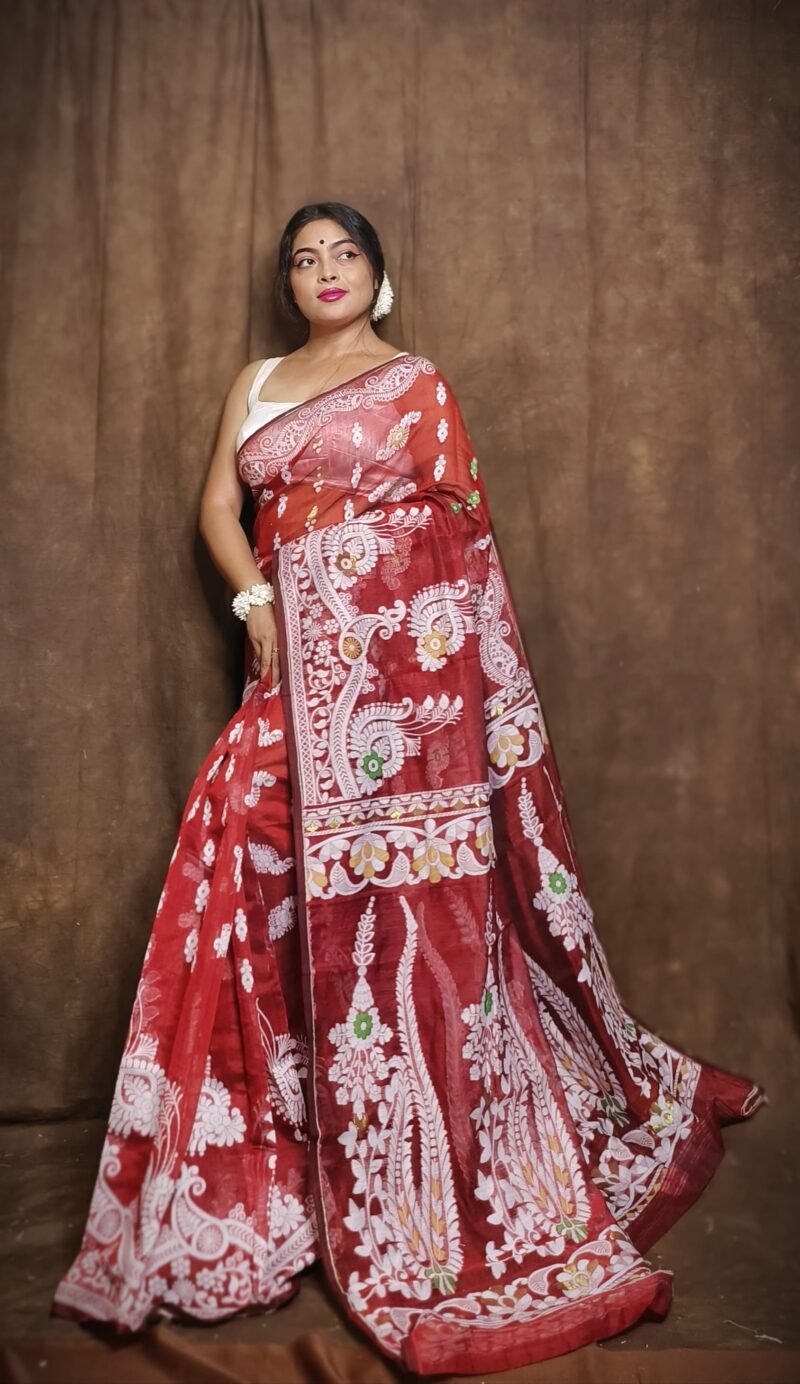 Subholata Soft Red Jamdani Saree