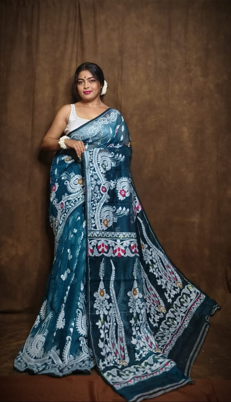 Subholata Soft Deep Green Jamdani Saree