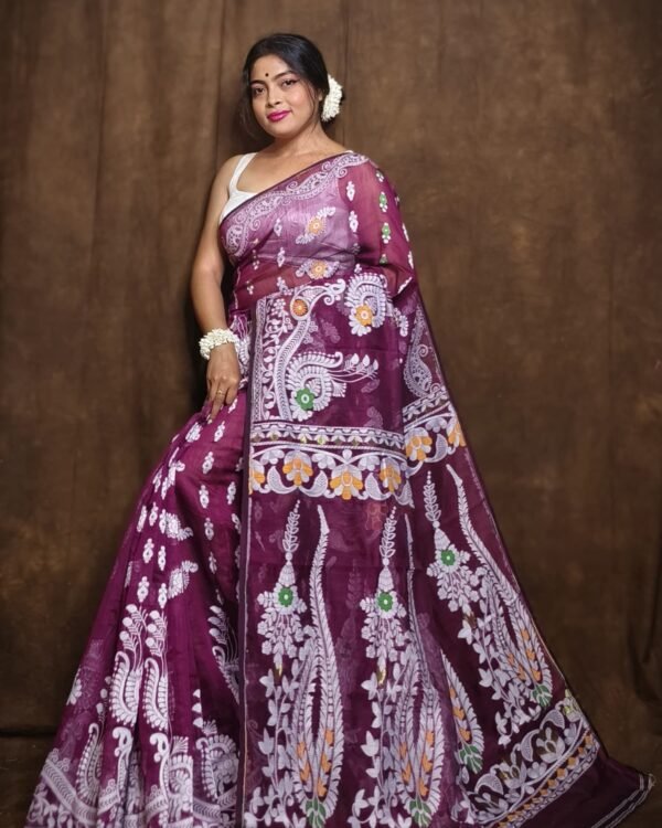 Subholata Soft Deep Majenda Jamdani Saree