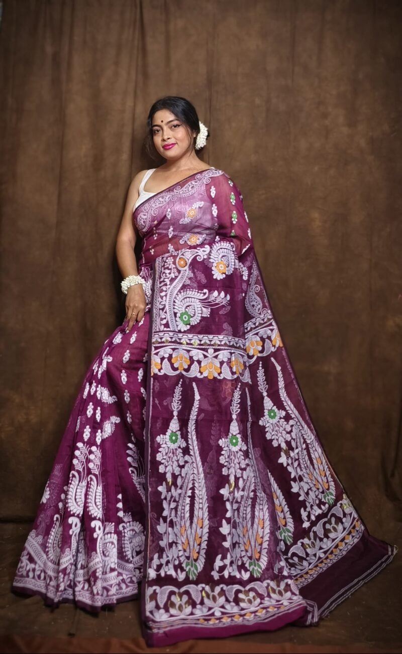 Subholata Soft Deep Majenda Jamdani Saree