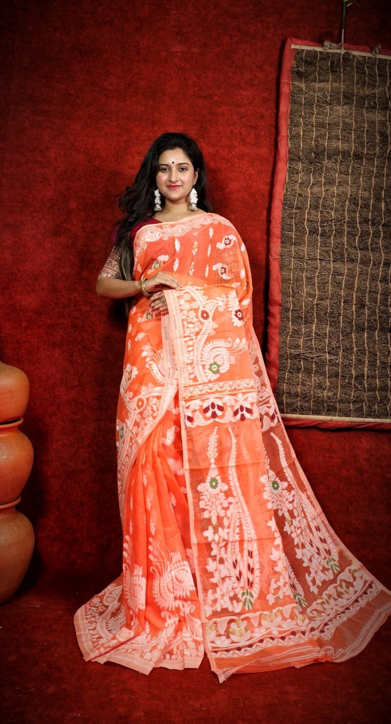 Subholata Soft Orange Jamdani Saree