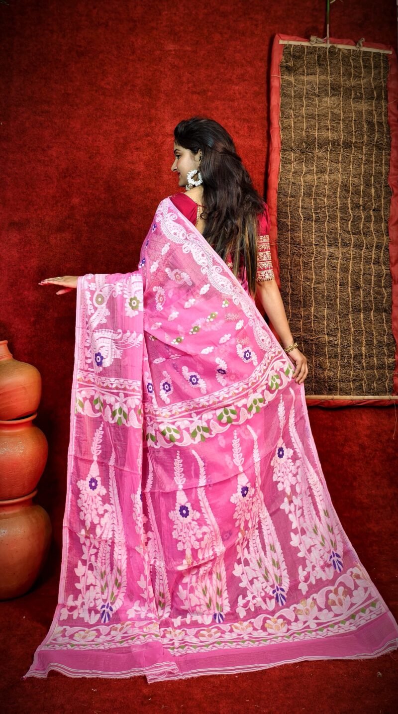 Subholata Soft Pink Jamdani Saree - Image 2