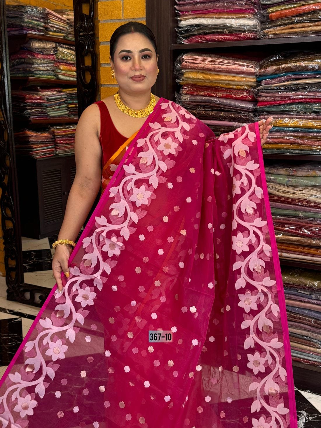Lata Soft Rani Jamdani Saree