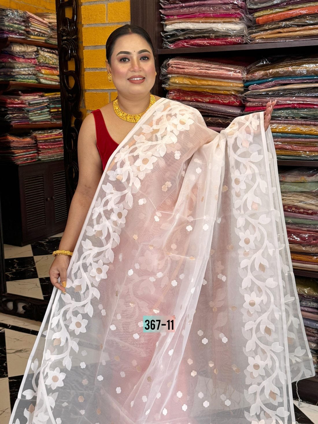 Lata Soft White Self Jamdani Saree