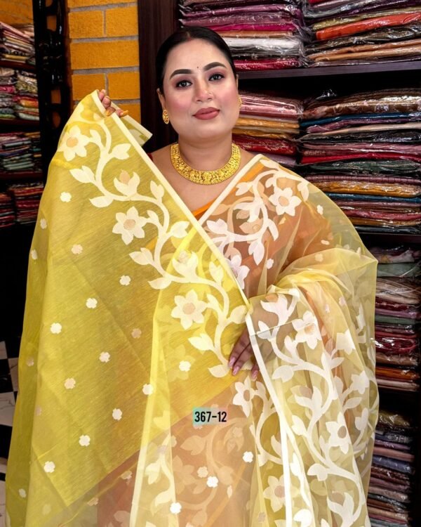 Lata Soft Lemmon Yellow Jamdani Saree