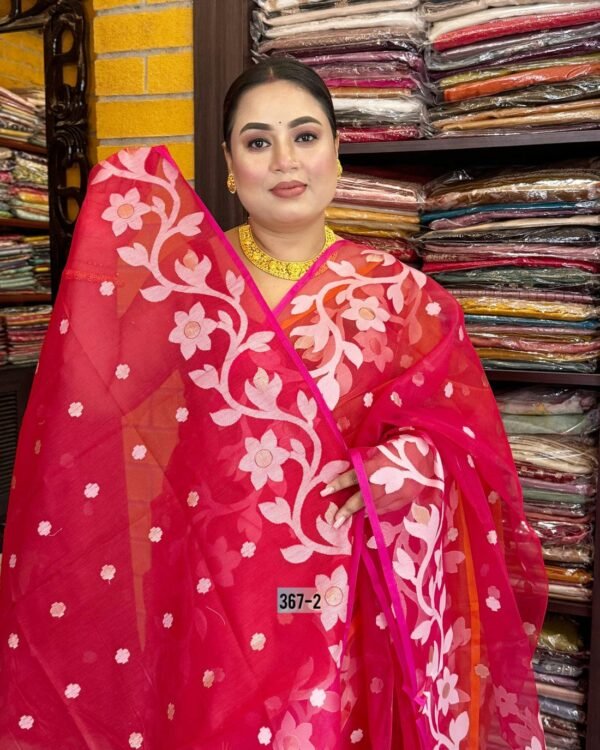 Lata Soft Red Jamdani Saree