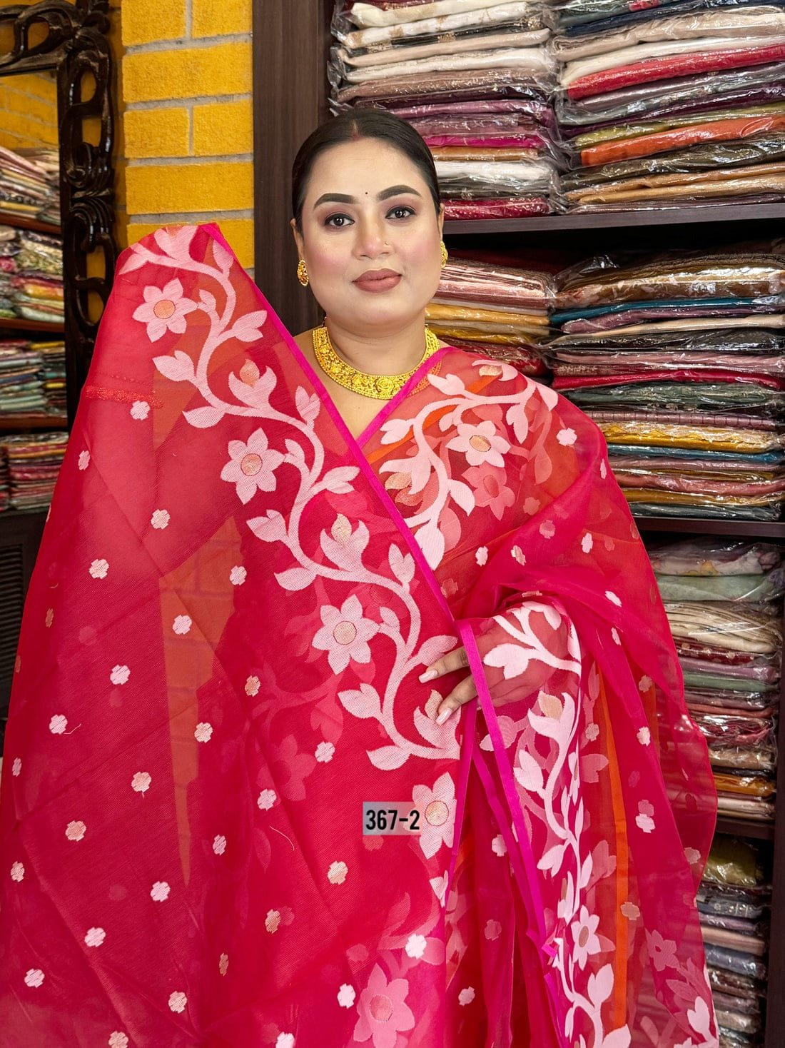 Lata Soft Red Jamdani Saree