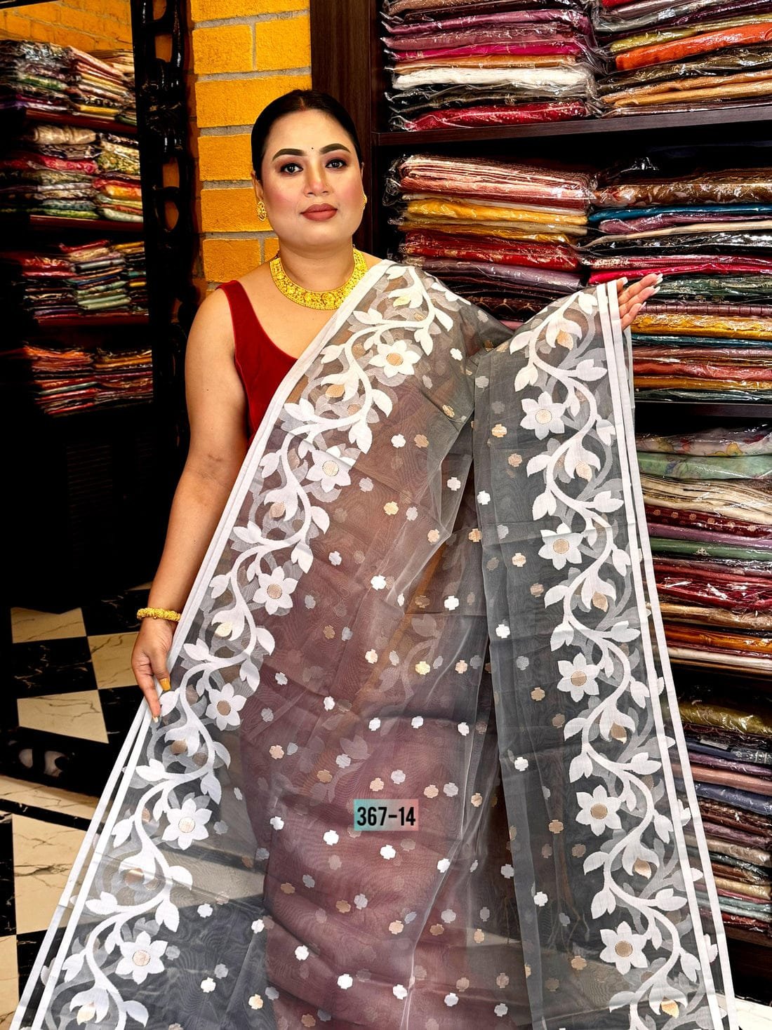 Lata Soft Grey Jamdani Saree