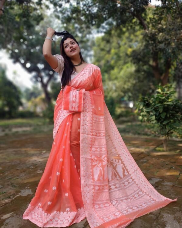 Achol Karat Orange Soft Jamdani Saree