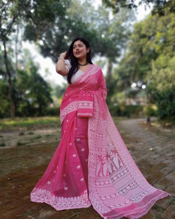 Achol Karat Deep Pink Soft Jamdani Saree