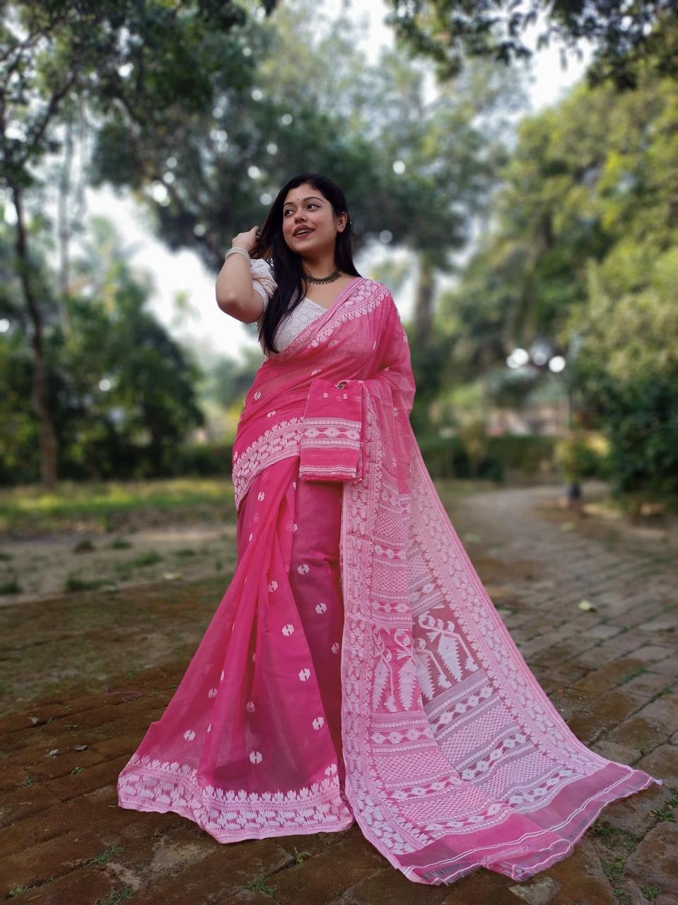Achol Karat Deep Pink Soft Jamdani Saree