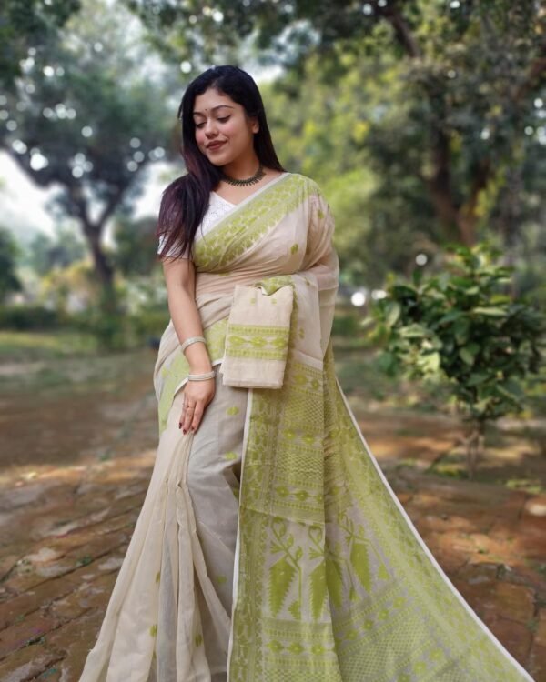 Achol Karat Cream Pasta Soft Jamdani Saree