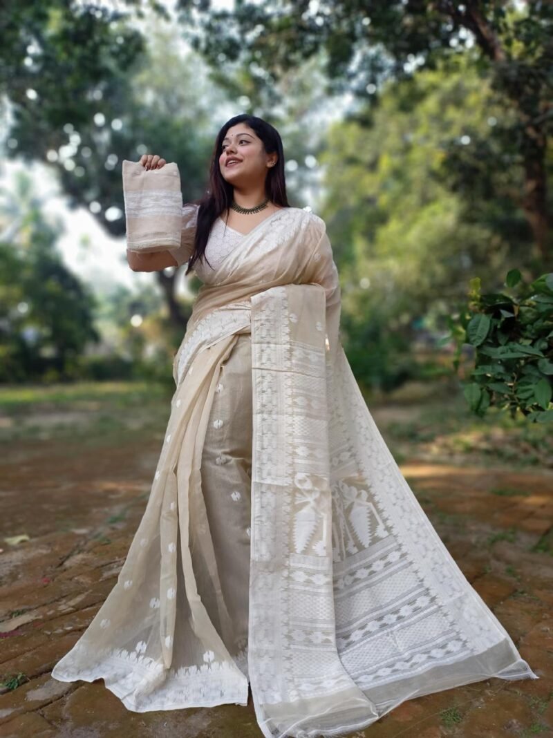 Achol Karat Off White Soft Jamdani Saree
