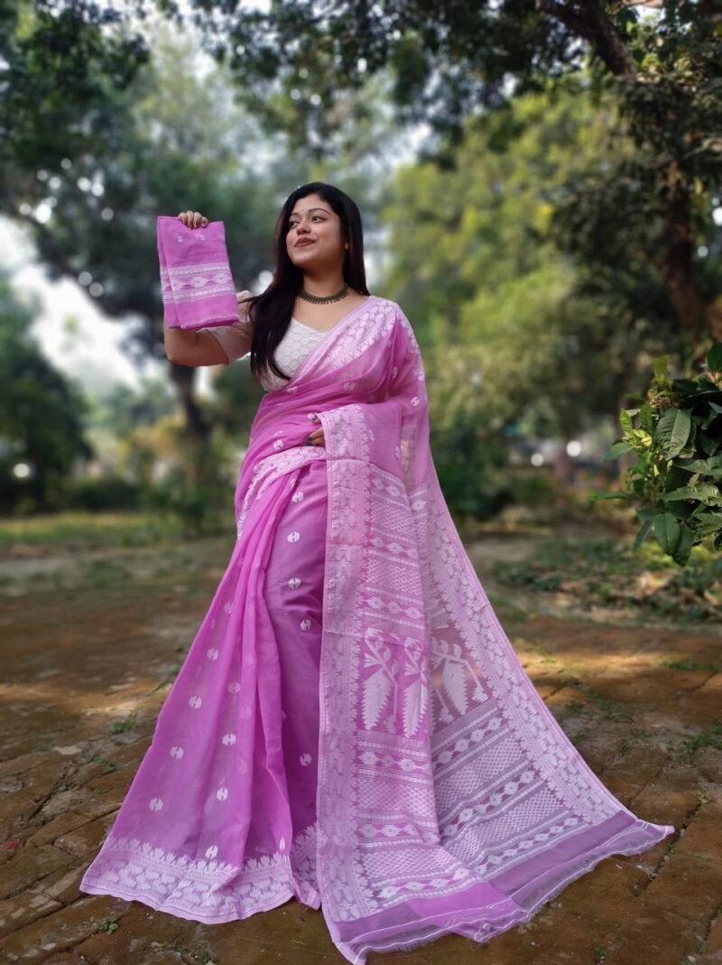 Achol Karat Lavender Soft Jamdani Saree