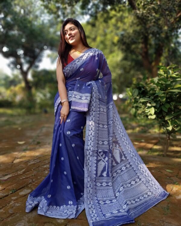 Achol Karat Blue Soft Jamdani Saree