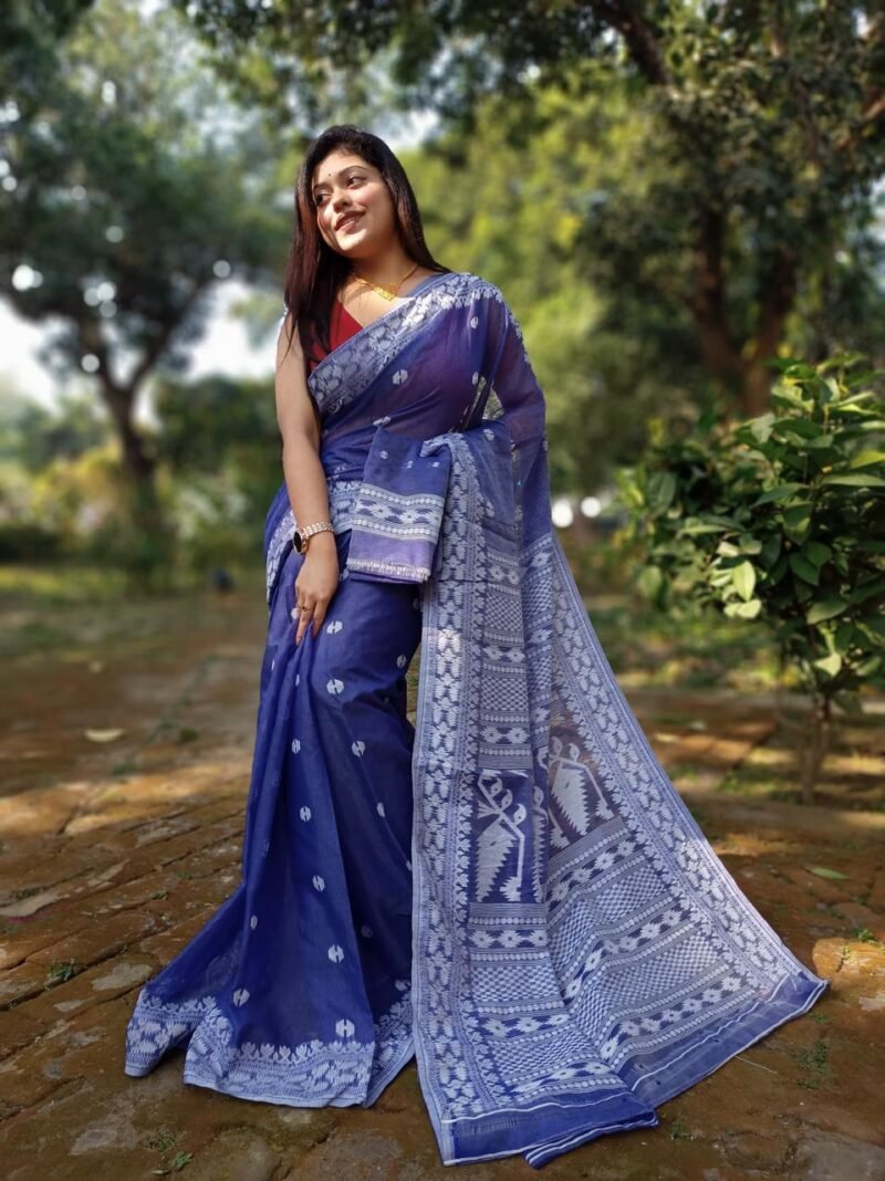 Achol Karat Blue Soft Jamdani Saree