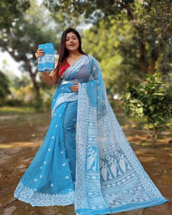 Achol Karat Sky Blue Soft Jamdani Saree
