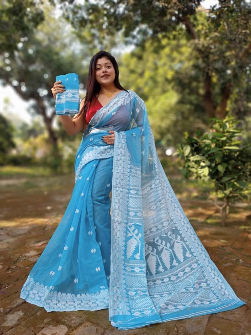Achol Karat Sky Blue Soft Jamdani Saree