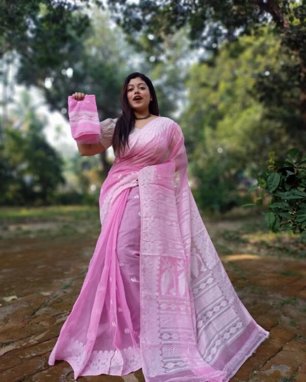 Achol Karat Baby Pink Soft Jamdani Saree