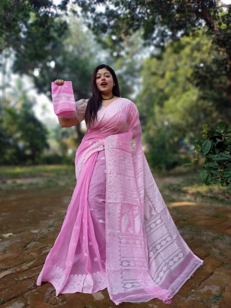 Achol Karat Baby Pink Soft Jamdani Saree