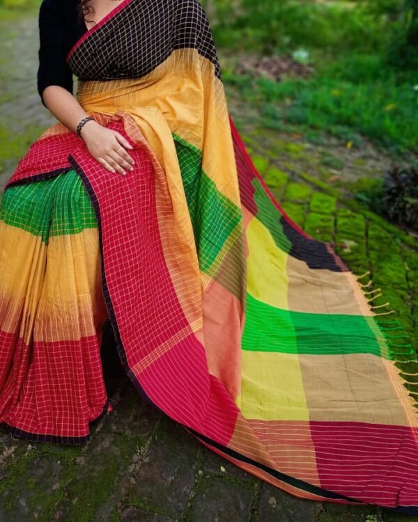 Ikkat 3D Soft Multicolour Khadi Saree