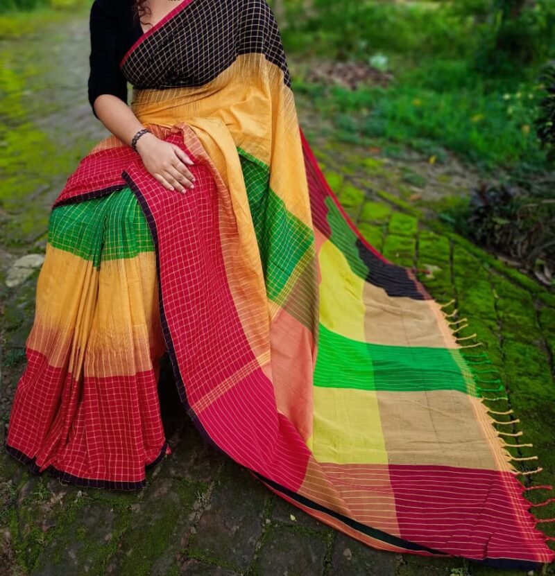 Ikkat 3D Soft Multicolour Khadi Saree