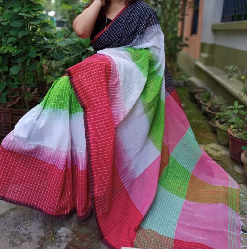 Ikkat 3D Soft Multicolour Khadi Saree