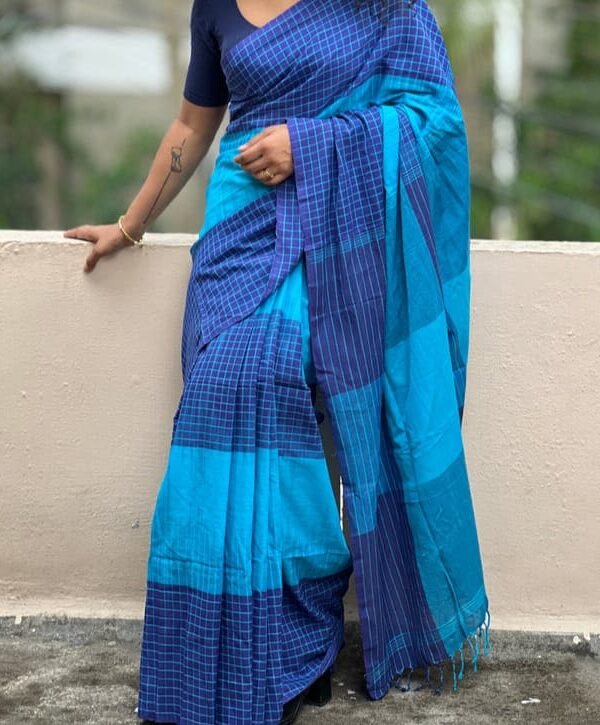 Ikkat 3D Soft Blue Khadi Saree