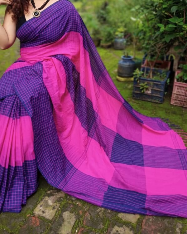 Ikkat 3D Soft Pink Blue Khadi Saree