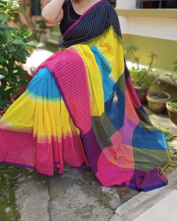 Ikkat 3D Soft Multicolour Khadi Saree