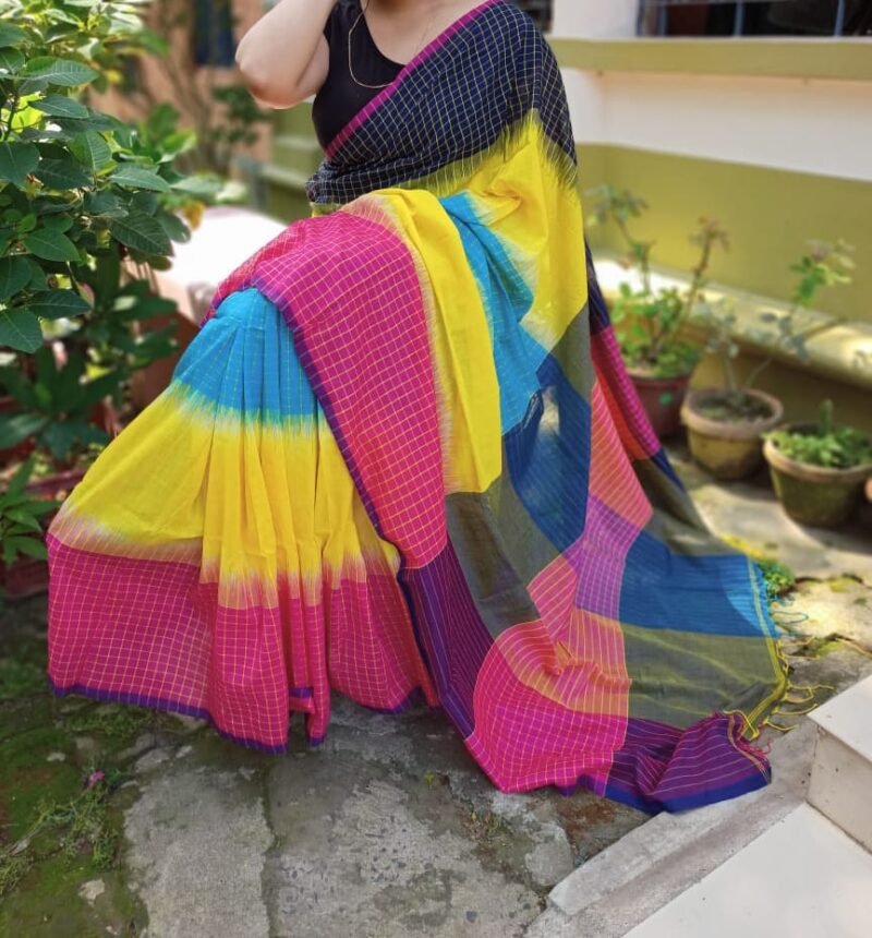 Ikkat 3D Soft Multicolour Khadi Saree