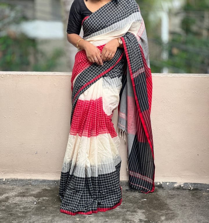 Ikkat 3D Soft Multicolour Khadi Saree
