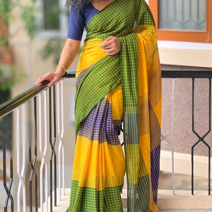 Ikkat 3D Soft Multicolour Khadi Saree